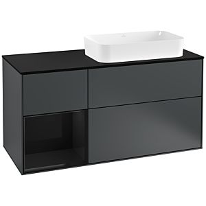 Villeroy und Boch Finion Waschtischunterschrank F272PHHG 120cm, Abdeckplatte black matt, Regal links Glossy Black Lacquer, Midnight Blue Matt Lacquer
