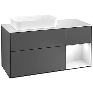 Villeroy et Boch Finion Villeroy et Boch F281GFGK 120cm, couvercle blanc mat, étagère à droite laqué blanc brillant, anthracite mat