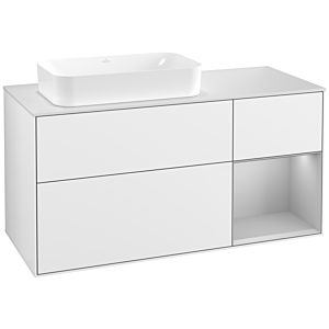 Villeroy und Boch Finion Waschtischunterschrank F281GJGF 120cm, Abdeckplatte white matt, Regal rechts Light grey matt, Glossy white lacquer