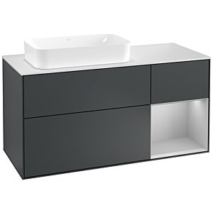 Villeroy und Boch Finion Waschtischunterschrank F281GJHG 120cm, Abdeckplatte white matt, Regal rechts Light grey matt, Midnight Blue Matt Lacquer