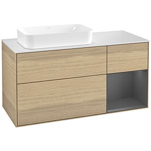 Villeroy et Boch Finion Villeroy et Boch F281GKPC 120cm, plaque de recouvrement blanc mat, étagère droite anthracite mat, Oak Veneer
