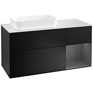 Villeroy und Boch Finion Waschtischunterschrank F281GKPD 120cm, Abdeckplatte white matt, Regal rechts Anthracite matt, Black matt lacquer