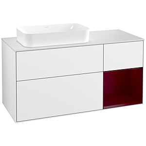 Villeroy und Boch Finion Waschtischunterschrank F281HBGF 120cm, Abdeckplatte white matt, Regal rechts Peony, Glossy white lacquer