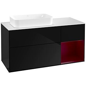 Villeroy und Boch Finion Waschtischunterschrank F281HBPH 120cm, Abdeckplatte white matt, Regal rechts Peony, Glossy Black Lacquer