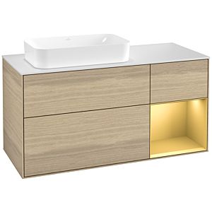 Villeroy et Boch Finion Villeroy et Boch F281HFPC 120cm, plaque de recouvrement blanc mat, étagère droite or mat, Oak Veneer