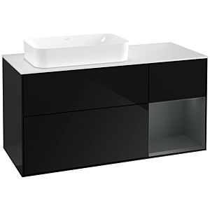 Villeroy und Boch Finion Waschtischunterschrank F281HGPH 120cm, Abdeckplatte white matt, Regal rechts Midnight Blue Matt Lacquer, Glossy Black Lacquer