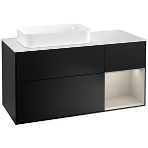 Villeroy und Boch Finion Waschtischunterschrank F281HHPD 120cm, Abdeckplatte white matt, Regal rechts Sand Matt, Black matt lacquer