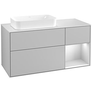 Villeroy und Boch Finion Waschtischunterschrank F281MTGJ 120cm, Abdeckplatte white matt, Regal rechts White matt lacquer, Light grey matt