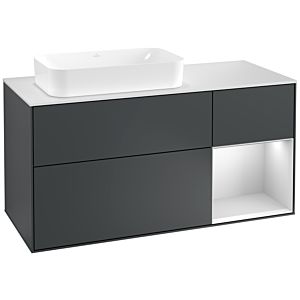 Villeroy und Boch Finion Waschtischunterschrank F281MTHG 120cm, Abdeckplatte white matt, Regal rechts White matt lacquer, Midnight Blue Matt Lacquer