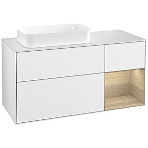 Villeroy und Boch Finion Waschtischunterschrank F281PCGF 120cm, Abdeckplatte white matt, Regal rechts Oak Veneer, Glossy white lacquer