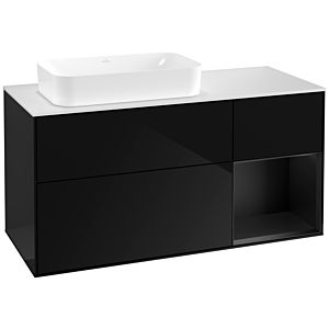 Villeroy und Boch Finion Waschtischunterschrank F281PDPH 120cm, Abdeckplatte white matt, Regal rechts Black matt lacquer, Glossy Black Lacquer