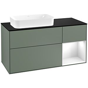 Villeroy und Boch Finion Waschtischunterschrank F282GFGM 120cm, Abdeckplatte black matt, Regal rechts Glossy white lacquer, Olive Matt Lacquer