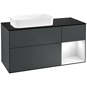 Villeroy und Boch Finion Waschtischunterschrank F282GFHG 120cm, Abdeckplatte black matt, Regal rechts Glossy white lacquer, Midnight Blue Matt Lacquer