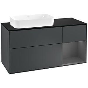 Villeroy und Boch Finion Waschtischunterschrank F282GKHG 120cm, Abdeckplatte black matt, Regal rechts Anthracite matt, Midnight Blue Matt Lacquer