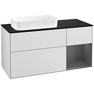 Villeroy und Boch Finion Waschtischunterschrank F282GKMT 120cm, Abdeckplatte black matt, Regal rechts Anthracite matt, White matt lacquer