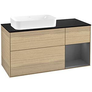 Villeroy und Boch Finion Waschtischunterschrank F282GKPC 120cm, Abdeckplatte black matt, Regal rechts Anthracite matt, Oak Veneer