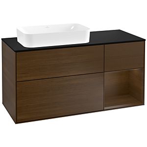 Villeroy und Boch Finion Waschtischunterschrank F282GNGN 120cm, Abdeckplatte black matt, Regal rechts Walnut veneer, Walnut veneer