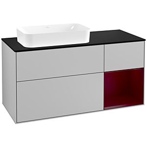 Villeroy und Boch Finion Waschtischunterschrank F282HBGJ 120cm, Abdeckplatte black matt, Regal rechts Peony, Light grey matt