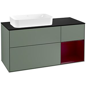 Villeroy et Boch Finion Villeroy et Boch F282HBGM 120cm, plaque de finition noir mat, étagère à droite Peony , Olive Matt Lacquer