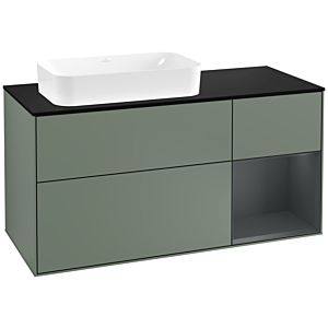 Villeroy und Boch Finion Waschtischunterschrank F282HGGM 120cm, Abdeckplatte black matt, Regal rechts Midnight Blue Matt Lacquer, Olive Matt Lacquer