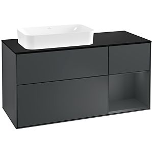 Villeroy und Boch Finion Waschtischunterschrank F282HGHG 120cm, Abdeckplatte black matt, Regal rechts Midnight Blue Matt Lacquer, Midnight Blue Matt Lacquer