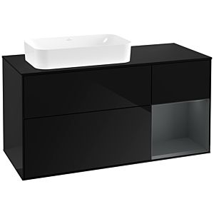 Villeroy und Boch Finion Waschtischunterschrank F282HGPH 120cm, Abdeckplatte black matt, Regal rechts Midnight Blue Matt Lacquer, Glossy Black Lacquer