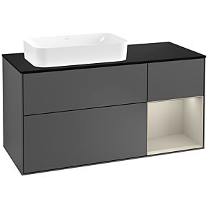 Villeroy und Boch Finion Waschtischunterschrank F282HHGK 120cm, Abdeckplatte black matt, Regal rechts Sand Matt, Anthracite matt