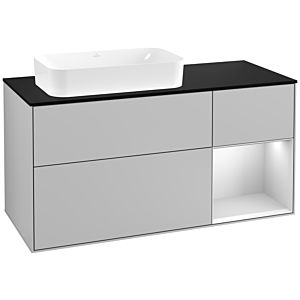 Villeroy and Boch Finion Villeroy and Boch Finion F282MTGJ 120cm, cover plate black matt, shelf on the right white matt lacquer, light gray matt