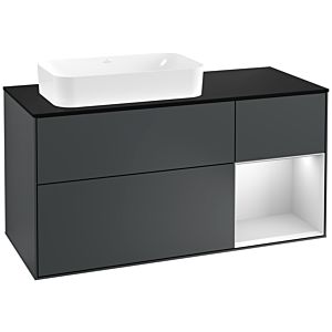 Villeroy et Boch Finion Villeroy et Boch F282MTHG 120cm, plaque de finition noir mat, étagère à droite laqué blanc mat, Midnight Blue Matt Lacquer