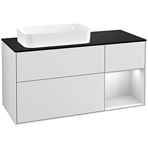 Villeroy und Boch Finion Waschtischunterschrank F282MTMT 120cm, Abdeckplatte black matt, Regal rechts White matt lacquer, White matt lacquer