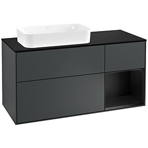 Villeroy et Boch Finion Villeroy et Boch F282PDHG 120cm, plaque de finition noir mat, étagère à droite laqué noir mat, Midnight Blue Matt Lacquer