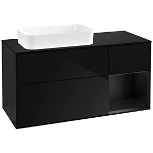 Villeroy und Boch Finion Waschtischunterschrank F282PDPH 120cm, Abdeckplatte black matt, Regal rechts Black matt lacquer, Glossy Black Lacquer