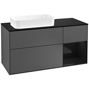 Villeroy und Boch Finion Waschtischunterschrank F282PHGK 120cm, Abdeckplatte black matt, Regal rechts Glossy Black Lacquer, Anthracite matt
