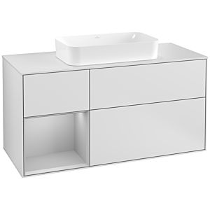 Villeroy und Boch Finion Waschtischunterschrank F291GJMT 120cm, Abdeckplatte white matt, Regal links Light grey matt, White matt lacquer