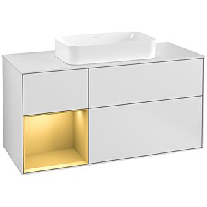 Villeroy et Boch Finion Villeroy et Boch F291HFMT 120cm, plaque de recouvrement blanc mat, étagère gauche or mat, laqué blanc mat
