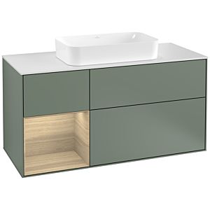 Villeroy et Boch Finion Villeroy et Boch F291PCGM 120cm, plaque de finition blanc mat, étagère à gauche Oak Veneer , Olive Matt Lacquer