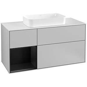 Villeroy und Boch Finion Waschtischunterschrank F291PDGJ 120cm, Abdeckplatte white matt, Regal links Black matt lacquer, Light grey matt