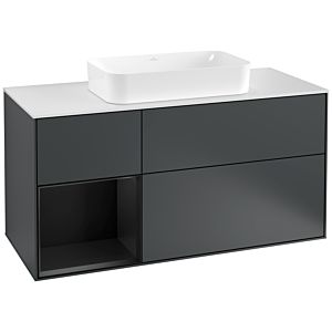 Villeroy und Boch Finion Waschtischunterschrank F291PDHG 120cm, Abdeckplatte white matt, Regal links Black matt lacquer, Midnight Blue Matt Lacquer