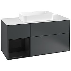 Villeroy und Boch Finion Waschtischunterschrank F291PHHG 120cm, Abdeckplatte white matt, Regal links Glossy Black Lacquer, Midnight Blue Matt Lacquer