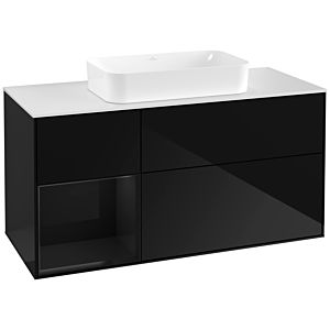 Villeroy und Boch Finion Waschtischunterschrank F291PHPH 120cm, Abdeckplatte white matt, Regal links Glossy Black Lacquer, Glossy Black Lacquer