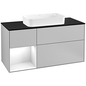 Villeroy and Boch Finion Villeroy and Boch Finion F292GFGJ 120cm, cover plate black matt, shelf left glossy white lacquer, light gray matt