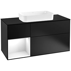 Villeroy et Boch Finion Villeroy et Boch F292GFPD 120cm, plaque de finition noir mat, étagère gauche laqué blanc brillant, laqué noir mat