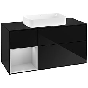 Villeroy und Boch Finion Waschtischunterschrank F292GJPH 120cm, Abdeckplatte black matt, Regal links Light grey matt, Glossy Black Lacquer