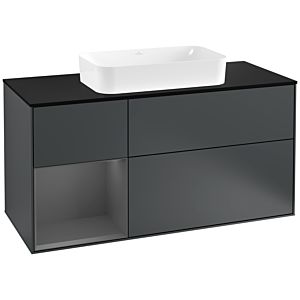 Villeroy et Boch Finion Villeroy et Boch F292GKHG 120cm, plaque de finition noir mat, étagère gauche anthracite mat, Midnight Blue Matt Lacquer