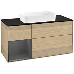 Villeroy und Boch Finion Waschtischunterschrank F292GKPC 120cm, Abdeckplatte black matt, Regal links Anthracite matt, Oak Veneer