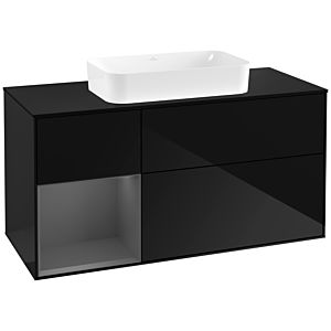 Villeroy und Boch Finion Waschtischunterschrank F292GKPH 120cm, Abdeckplatte black matt, Regal links Anthracite matt, Glossy Black Lacquer