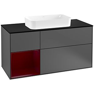 Villeroy et Boch Finion Villeroy et Boch F292HBGK 120cm, plaque de finition noir mat, étagère gauche Peony , anthracite mat