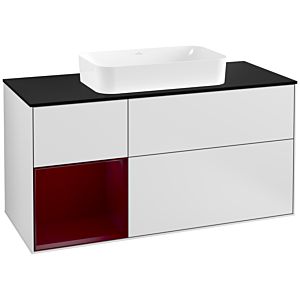 Villeroy et Boch Finion Villeroy et Boch F292HBMT 120cm, plaque de finition noir mat, étagère gauche Peony , laqué blanc mat
