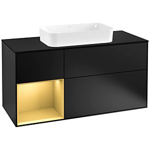 Villeroy et Boch Finion Villeroy et Boch F292HFPD 120cm, plaque de finition noir mat, étagère gauche or mat, laqué noir mat