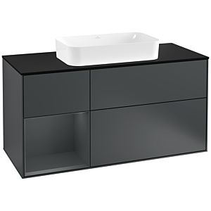 Villeroy und Boch Finion Waschtischunterschrank F292HGHG 120cm, Abdeckplatte black matt, Regal links Midnight Blue Matt Lacquer, Midnight Blue Matt Lacquer